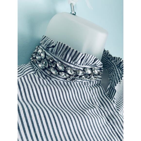 ELLE Button Up Blouse Jewel Embellished Collar Elegant Glamour Women's 6 - Picture 9 of 9